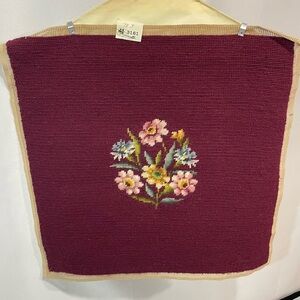 Vintage Needlepoint Finished Canvas 18x18 Square Floral Burgundy Wool